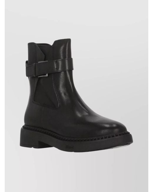 Ash Black Leather Chelsea Ankle Boots With Block Heel