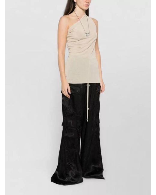 Rick Owens Natural Silk One-Shoulder Draped Tank Top