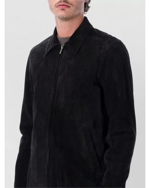 Rick Owens Blue Jacket Suede Texture Collar Detail Pockets for men