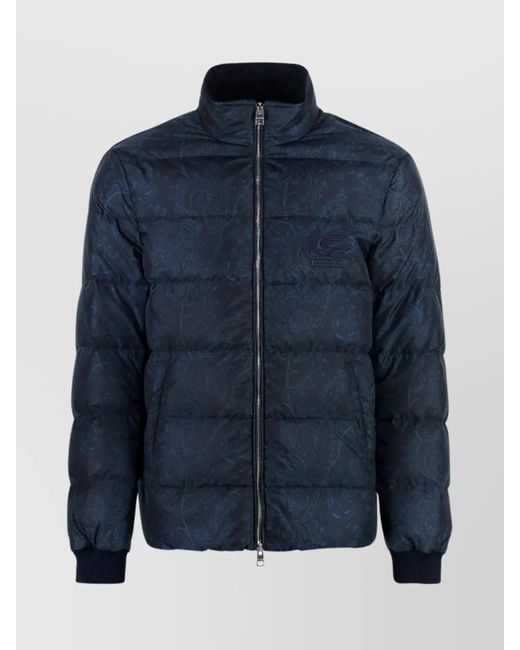 Etro Blue Paisley-Print Down Puffer Jacket for men
