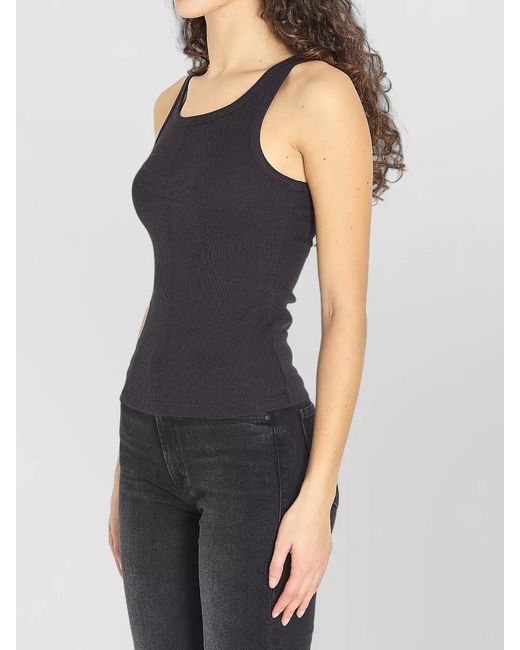 Alaïa Blue Ribbed Pleated Tank Top