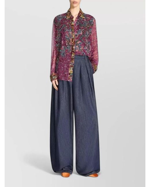 Dries Van Noten Purple Printed Embroidered Shirt