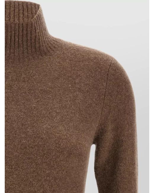Max Mara Brown Cashmere Ribbed High-Neck Long-Sleeve Mini Dress