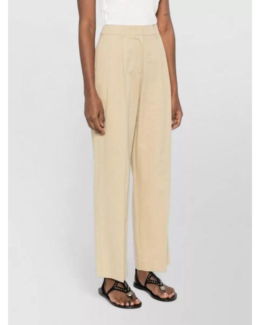 DUNST Natural Wide Leg Chino Trousers Belt Loops