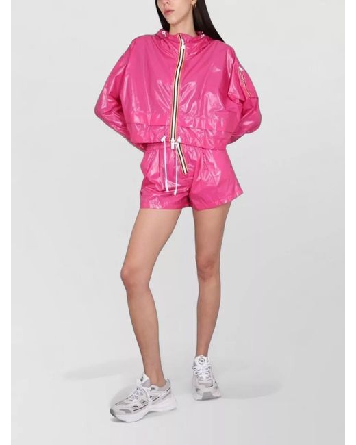 K-Way Pink Nylon Shorts Elastic Waistband Shiny Finish