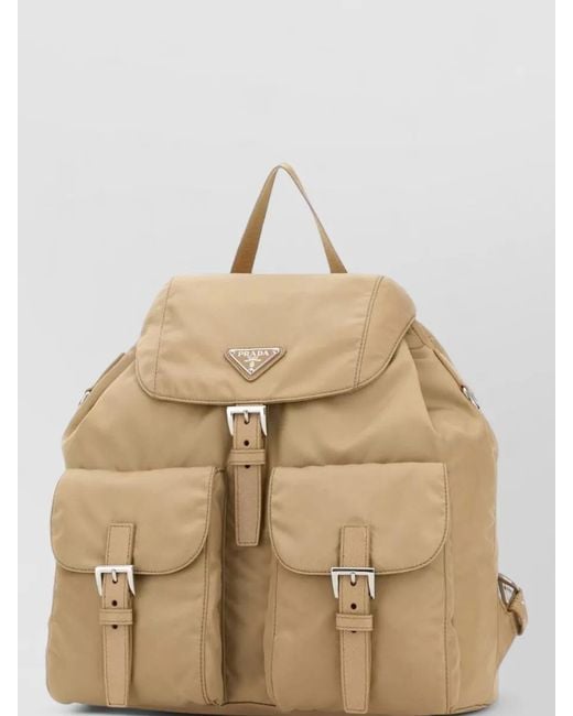 Prada Natural Canvas Backpack Front Pockets Adjustable Straps