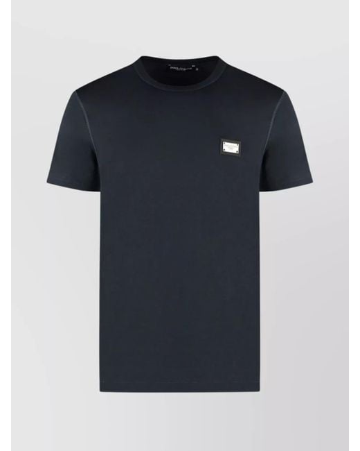 Dolce & Gabbana Blue Cotton Ribbed Crew-Neck T-Shirt for men