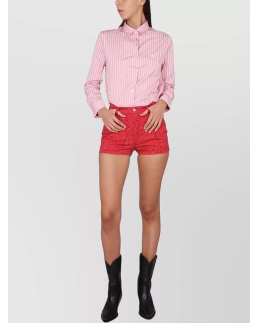 Etro Red Patterned Shorts With Pockets And Belt Loops