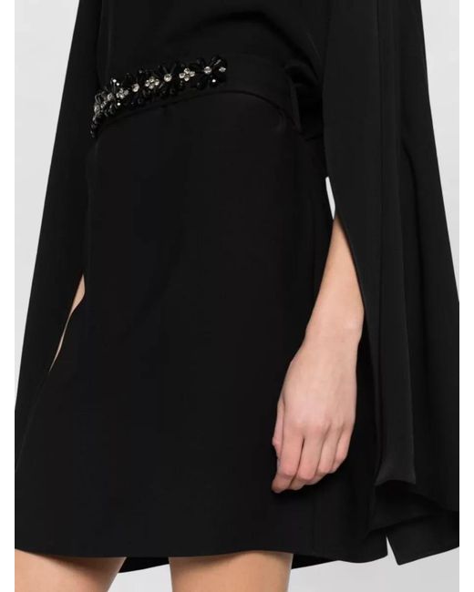 P.A.R.O.S.H. Black Embroidered Appliqué Boat Neck Wide Sleeve Mini Dress