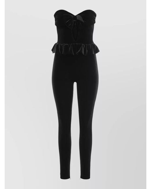 Alessandra Rich Black Strapless Velvet Jumpsuit Peplum Bow Detail