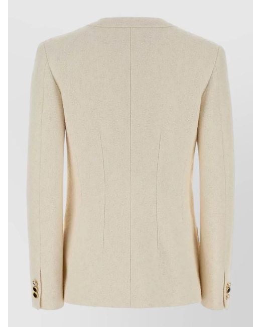 Alessandra Rich Natural Boucle Blazer Tailored Bow Detail V Neck