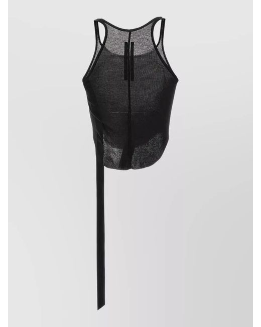Rick Owens Black Cotton Slim-Fit Cropped Tank Top