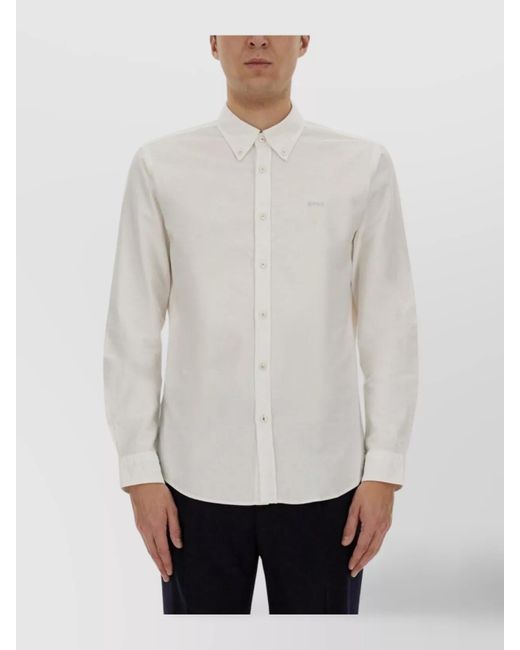 Boss White Tailored Cotton Shirt Button-Down Collar for men