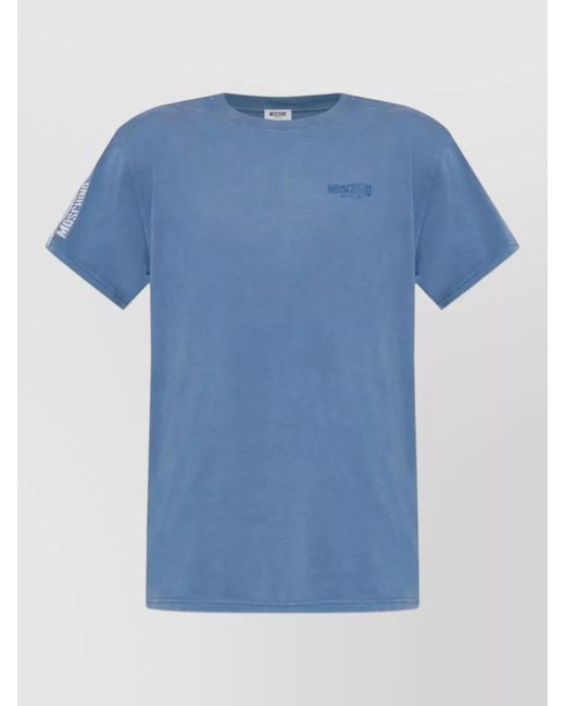 Moschino Blue Crew Neck Short Sleeve Nylon Silk Shirt for men