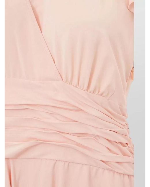 Lardini Pink Acetate V-Neck Short-Sleeve Asymmetric Ruffled Wrap Midi Dress