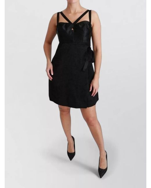 Dolce & Gabbana Black Silk Jacquard Sleeveless Sweetheart Neck Wrap Mini Dress