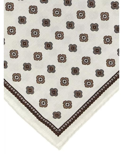 Brunello Cucinelli White Double Face Silk Pocket Square Medallion for men