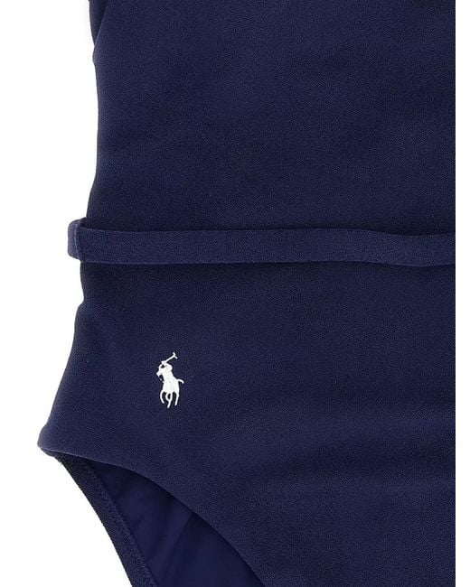 Polo Ralph Lauren Blue Kennedy One Piece Swimsuit Belted Waist Straps