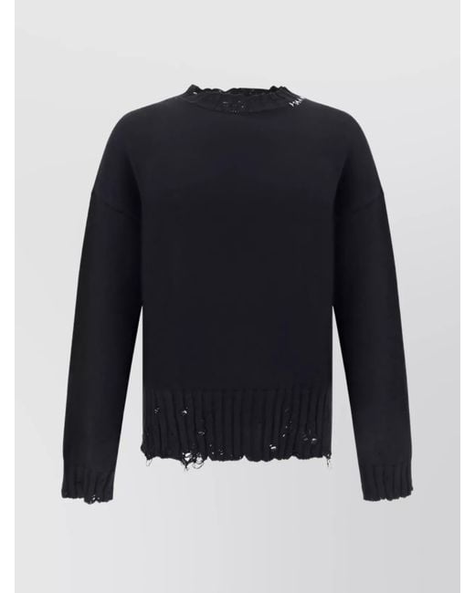 Marni Blue Cotton Distressed Ribbed Crewneck Jumper for men