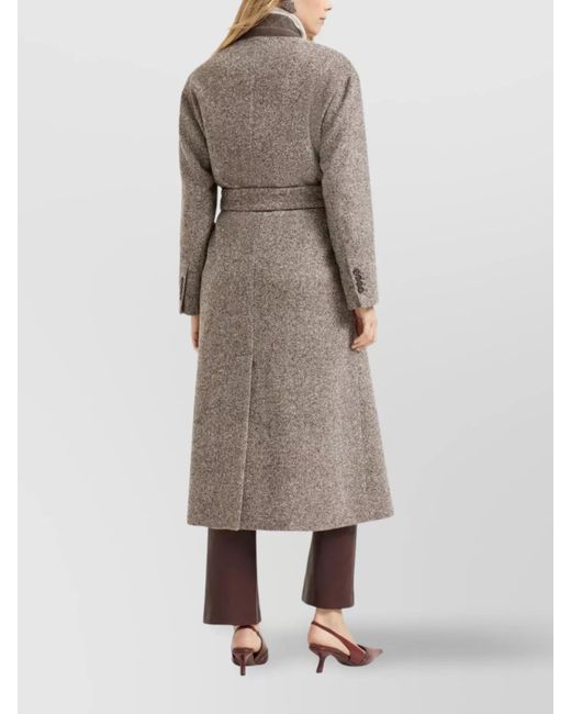 Brunello Cucinelli Natural Silk Wool Belted Single Breasted Coat