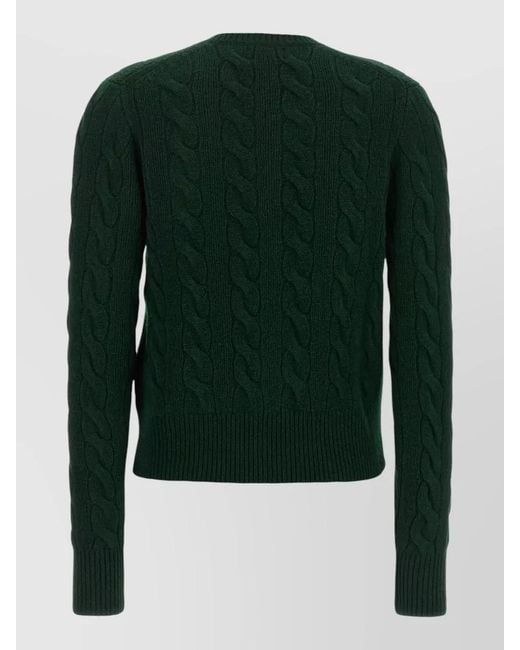 Polo Ralph Lauren Green Cashmere Wool Braided Crew Neck Cardigan