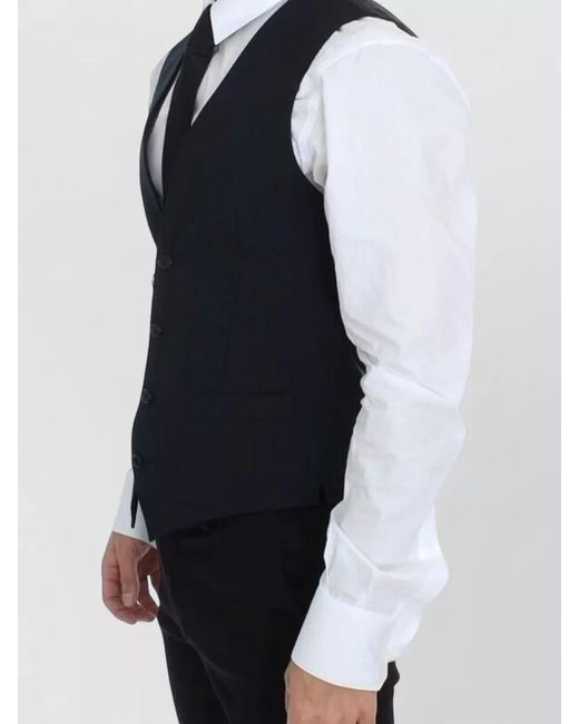 Dolce & Gabbana Blue Wool V-Neck Tailored Waistcoat for men
