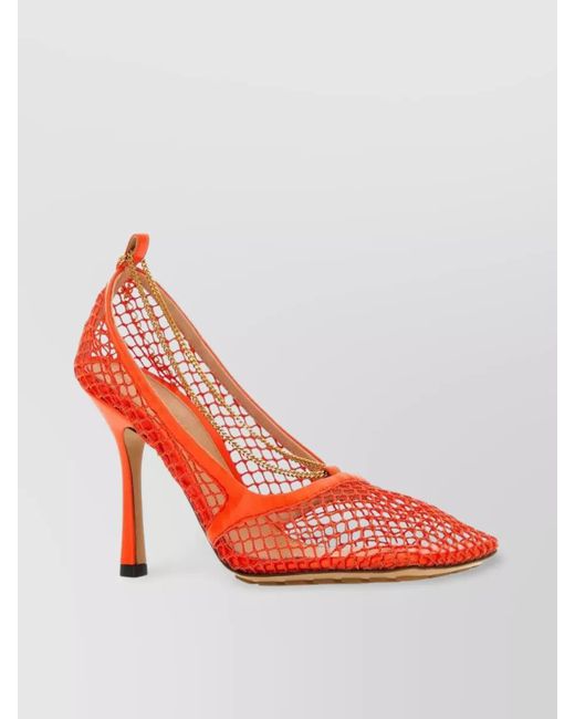 Bottega Veneta Red Mesh Leather Stiletto Pumps