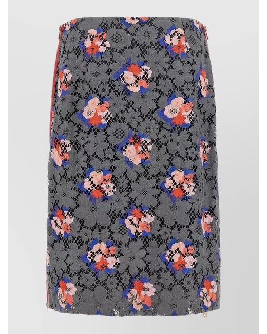 Fendi Blue Bouquet Lace Skirt Floral Knee Length