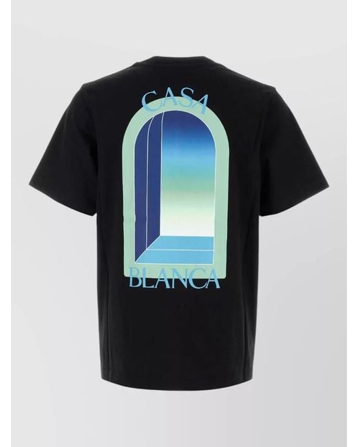 Casablanca Black Cotton Crew Neck Graphic Print T Shirt for men