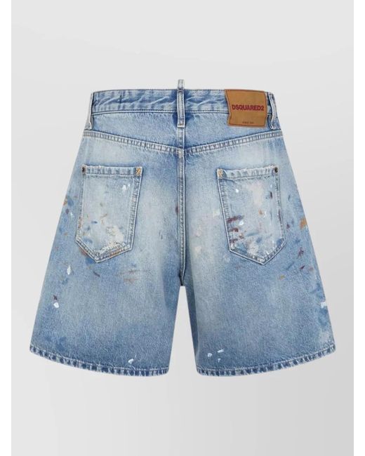 DSquared² Blue Denim Shorts Paint Splatter Patchwork Design for men