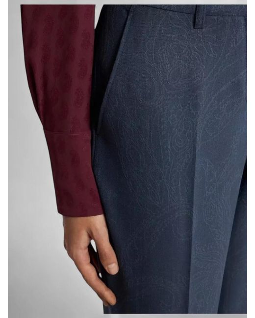 Etro Blue Tailored Suit Trousers High Waist