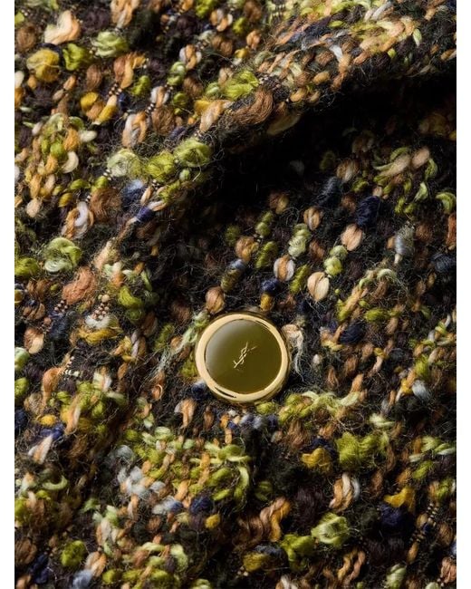 Saint Laurent Green Single Breasted Wool Tweed Tailored Coat