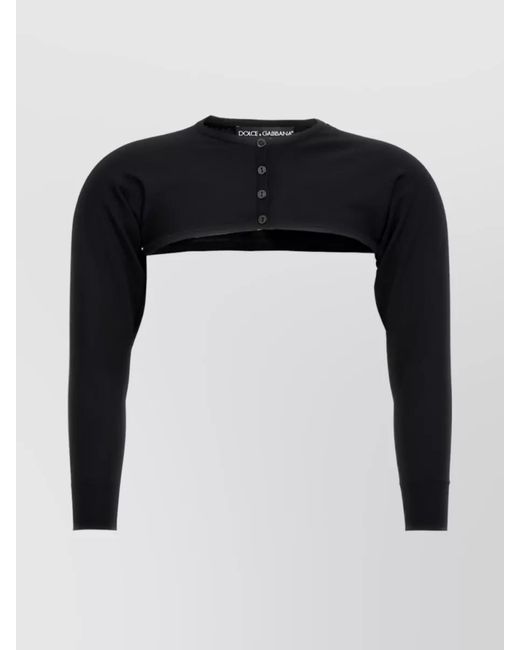 Dolce & Gabbana Black Cropped Round Neck Cardigan