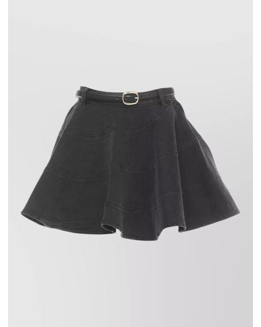 Self-Portrait Black Denim Skirt Asymmetric Hem Belted Waist