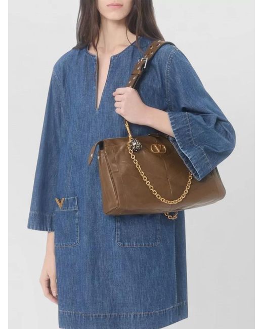 Valentino Blue Denim V-Neck Three-Quarter Sleeve Mini Dress