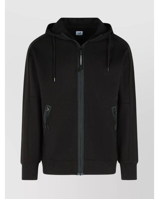 C P Company Black Cotton Zip Hoodie for men
