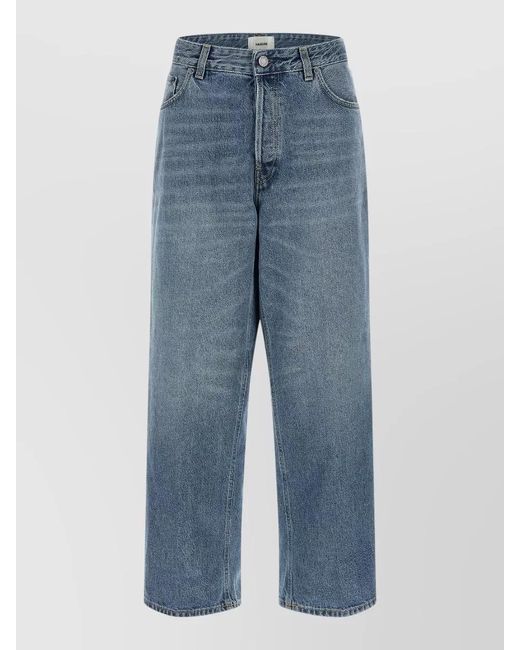 Haikure Blue Denim High-Rise Straight-Leg Cropped Jeans