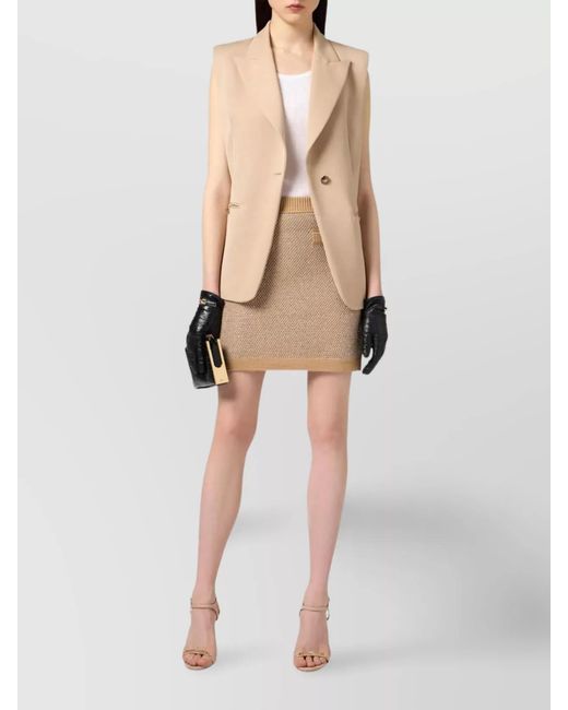 Elisabetta Franchi Natural Wool Sequined Knit Mini Skirt