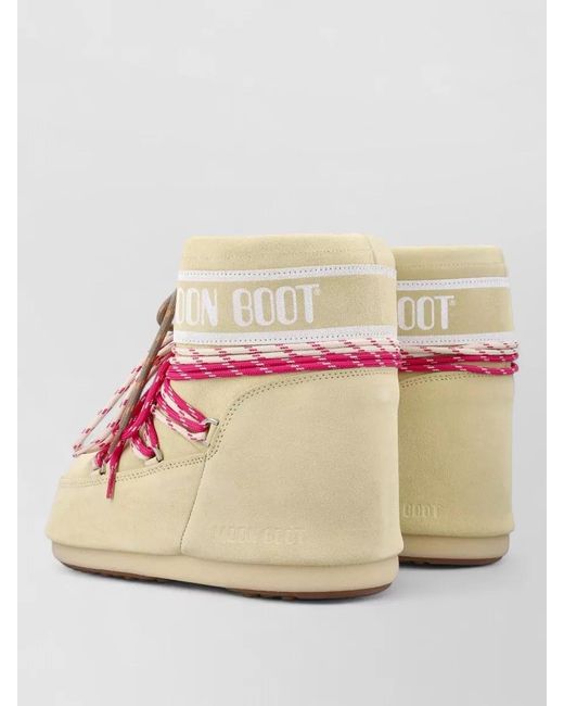 Moon Boot Pink Low Suede Lace Up Ankle Round Toe Shoes