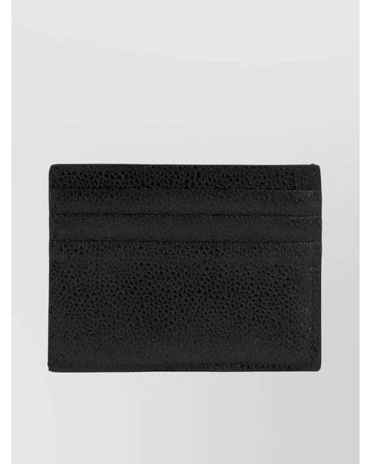 Thom Browne Black Pebbled Leather Card Holder for men