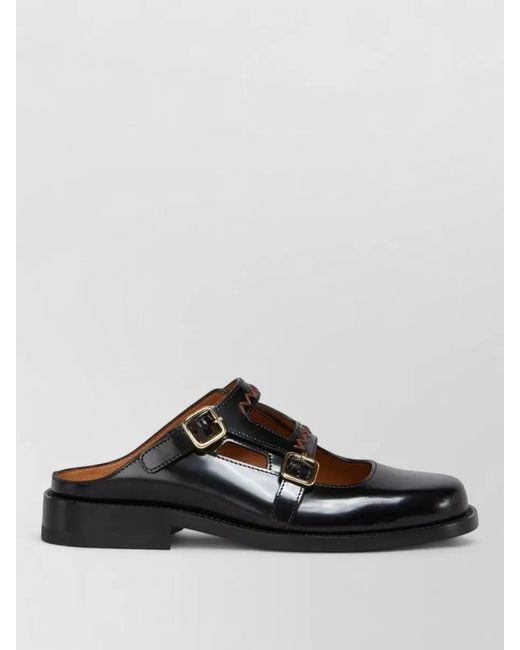 Marni Black Polished Leather Loafers Flat Sole Round Toe