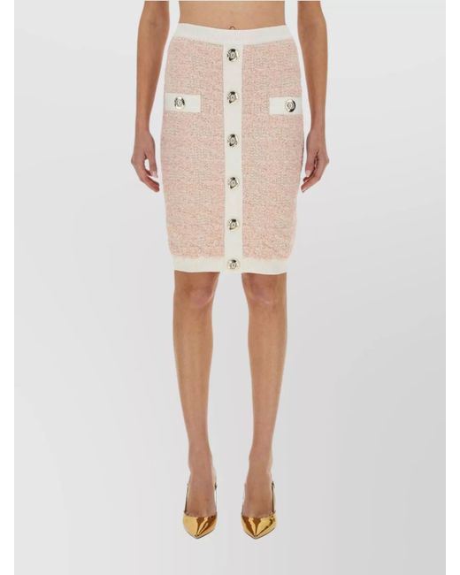 Balmain Natural Ribbed Tweed Midi Skirt
