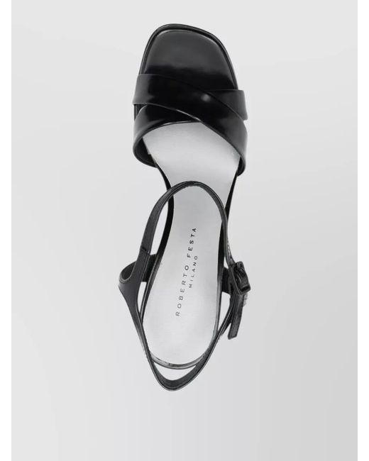 Roberto Festa Black Platform Pumps Ankle Strap Block Heel
