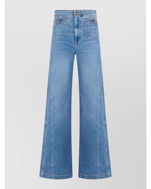 Veronica Beard Blue High Waist Wide Leg Stretch Denim Jeans
