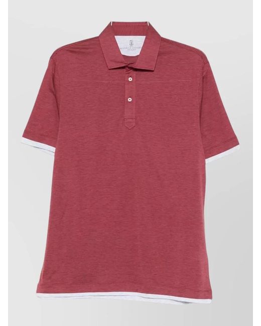 Brunello Cucinelli Pink Cotton Silk Polo Shirt With Contrast Trim for men
