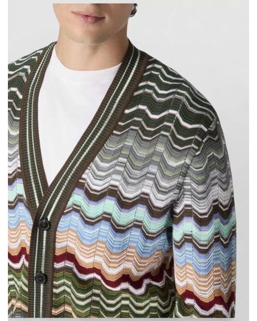 Missoni Gray V Neck Zigzag Knit Cardigan for men