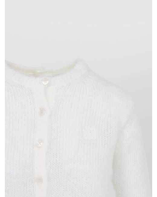 Loewe White Crew Neck Cardigan Straight Fit Textured Knit Ribbed