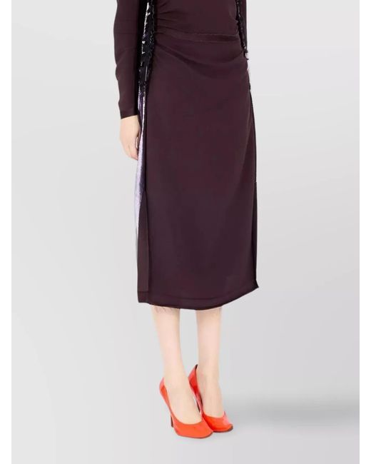 Maison Margiela Purple Silk High Neck Long Sleeve Gathered Midi Dress
