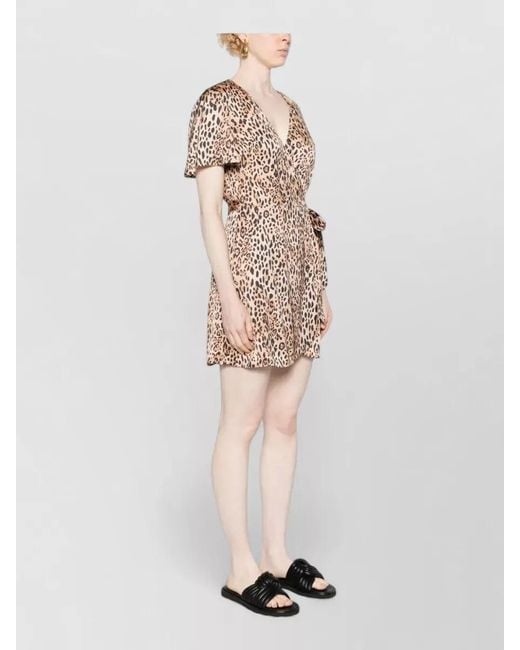 Mc2 Saint Barth Multicolor Wrap Dress Belted Waist Leopard Print Short Sleeves