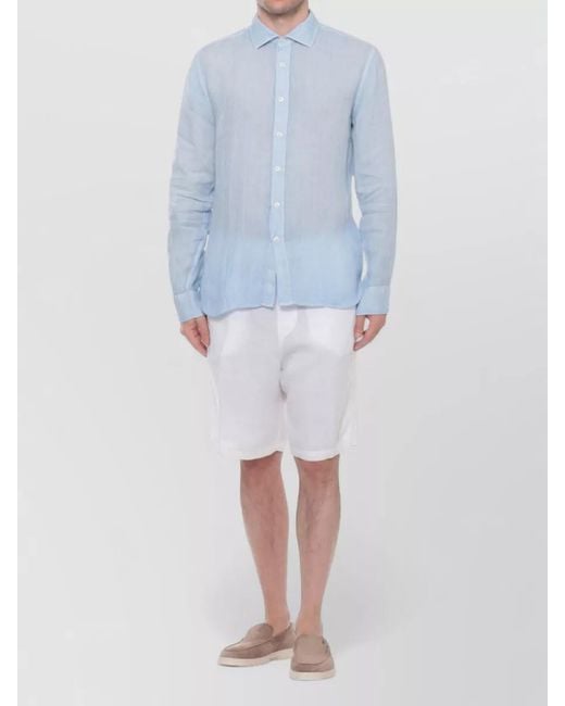 120% Lino Blue Linen Shirt Tailored Collar Semi Sheer for men